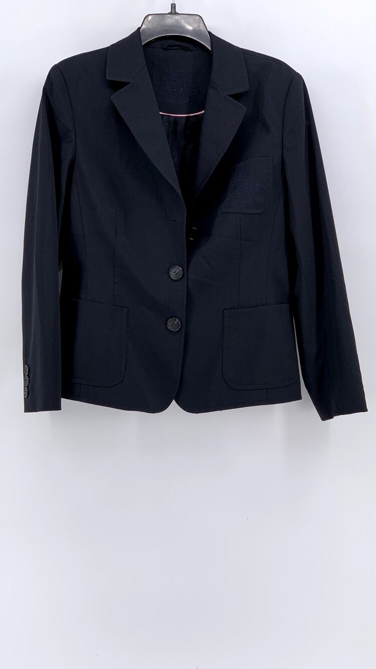 UNBRANDED Women's Navy Virgin Wool Three-Button Embroidered Blazer SZ 38